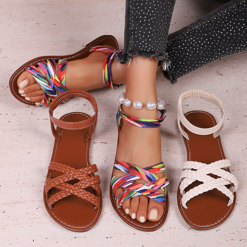 Damen Riemensandalen mit geflochtenem Design und verstellbarem Riemen EB