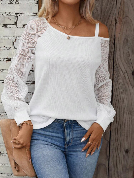 Damen Elegantes Strickoberteil mit asymmetrischem Ausschnitt und verzierten Ärmeln EB