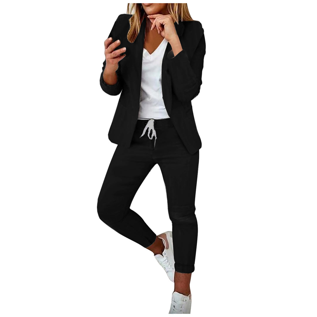Damen nan lässiges Hosenanzug-Set mit Joggerhose, Kordelzug und tailliertem Blazer EB