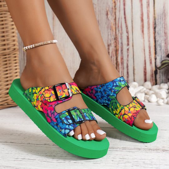 Damen modische Freizeitsandalen mit buntem Blumenmuster EB