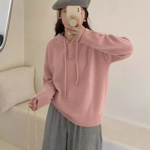 Damen Hoodie-Pullover mit Knöpfen und hohem Kragen EB