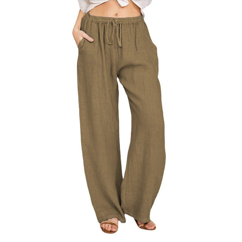 Damen nan weite Leinenhose mit elastischem Bund und Tunnelzug EB