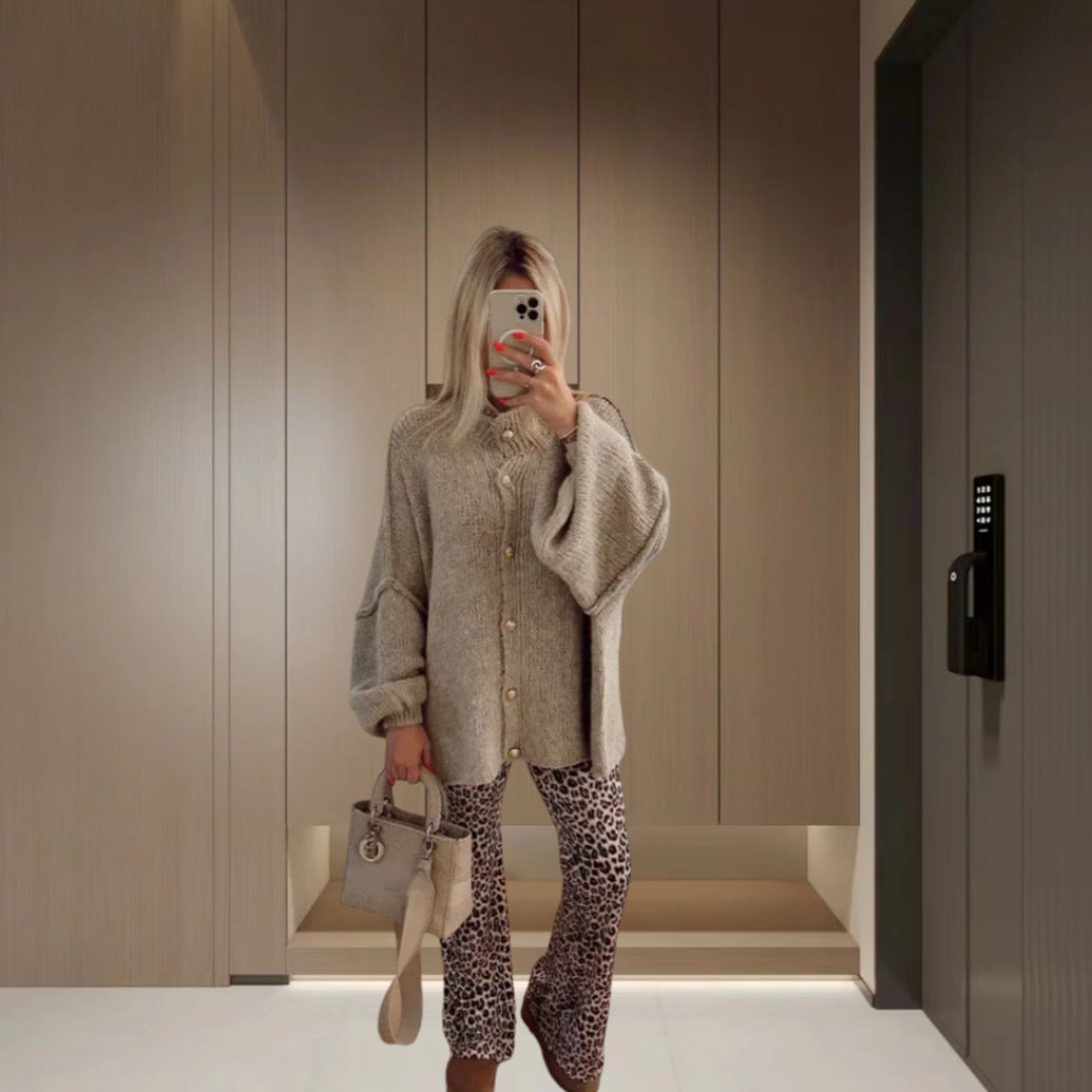 Damen Strickjacke mit weiten Ärmeln und Knopfdetails EB