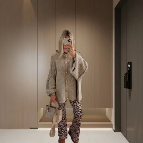 Damen Strickjacke mit weiten Ärmeln und Knopfdetails EB