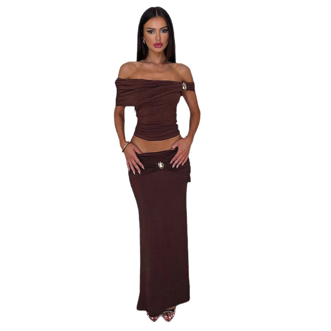 Damen Elegantes Offshoulder Maxikleid mit raffinierten Raffungseffekten EB