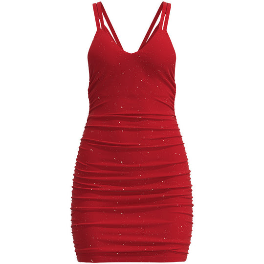 Damen anspruchsvolles Minikleid mit sanften Raffungen und schimmerndem Sternenmuster EB