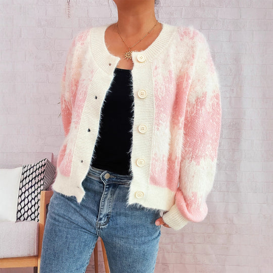 Damen kuschelige Strickjacke mit modischem Knopfdesign und weichem Material EB
