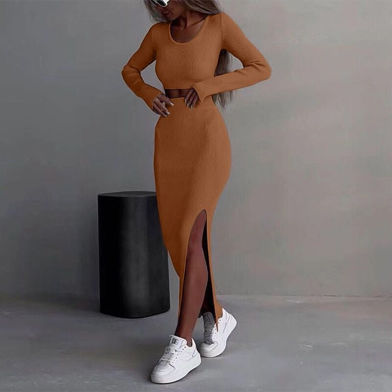Damen Trendiges Strick-Kleid mit seitlichem Schlitz EB