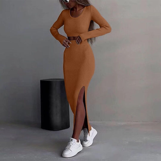 Damen Trendiges Strick-Kleid mit seitlichem Schlitz EB