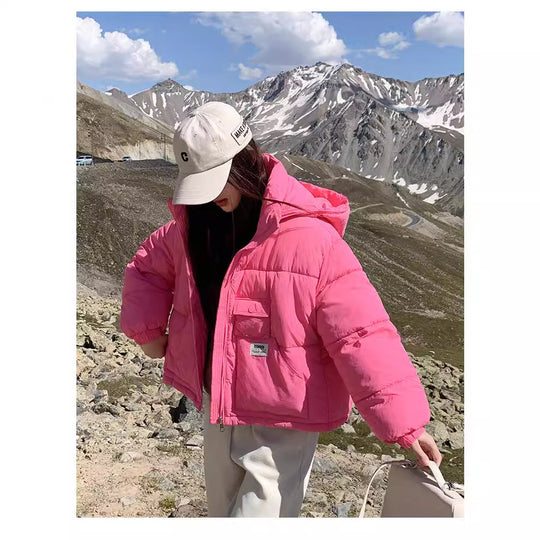 Damen Kuschelige Pufferjacke mit Kapuze und praktischen Taschen EB
