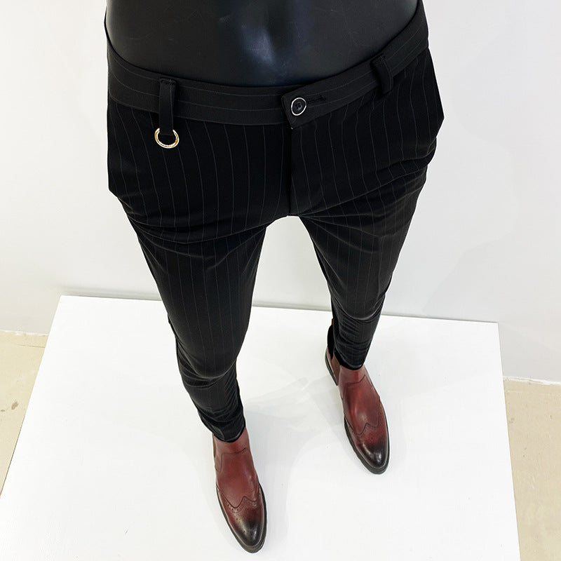 Herren nan schmal geschnittene Nadelstreifen-Anzughose mit elastischem Bund und Ringdetail EB