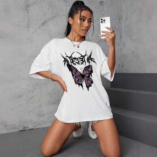 Damen oversized T-Shirt mit kreativem Schmetterlingsdesign EB