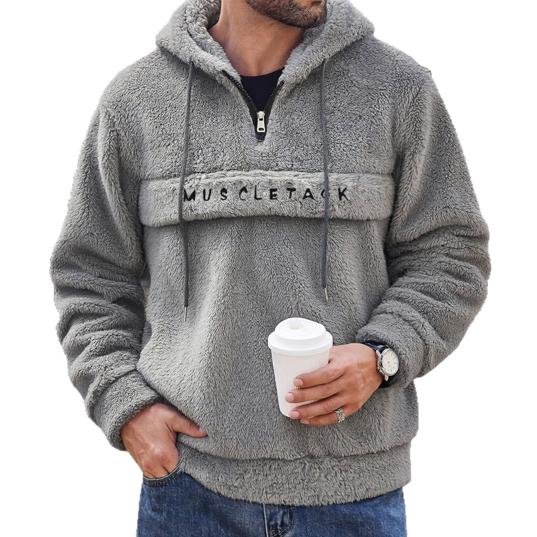 Herren nan Teddy-Fleece Kapuzenpullover mit halbem Reißverschluss, Kängurutasche und weichem Innenfutter EB