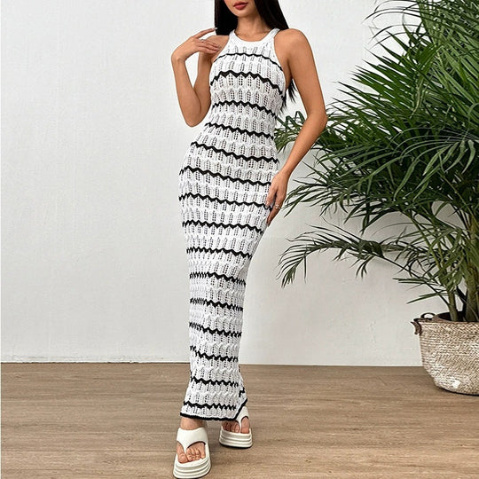 Damen figurbetontes Häkel-Maxikleid EB