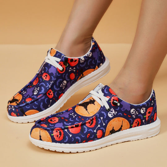 Damen Atmungsaktive Freizeitsneaker mit lustigem Halloween-Motiv Heidi-Mode