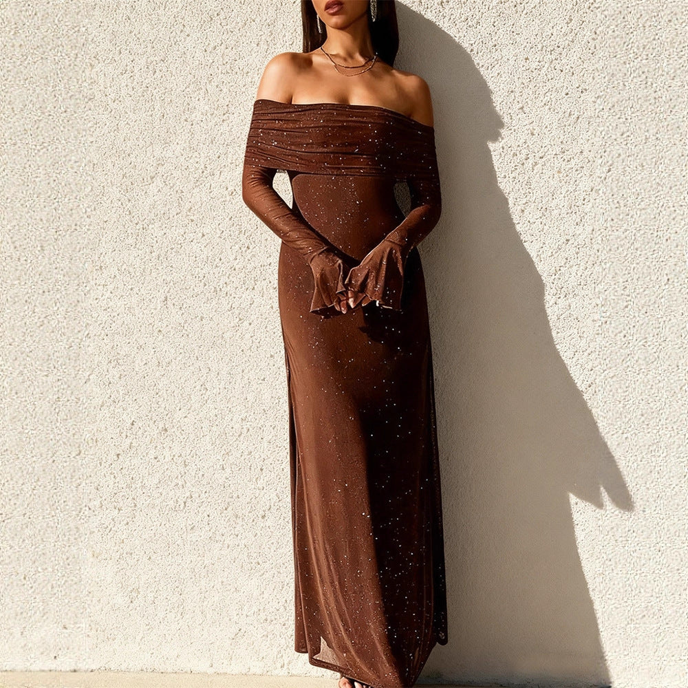 Damen Elegantes, schulterfreies Abendkleid mit glitzerndem Paillettenbesatz und figurbetonter Silhouette EB