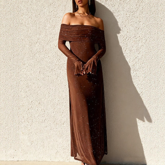 Damen Elegantes, schulterfreies Abendkleid mit glitzerndem Paillettenbesatz und figurbetonter Silhouette EB