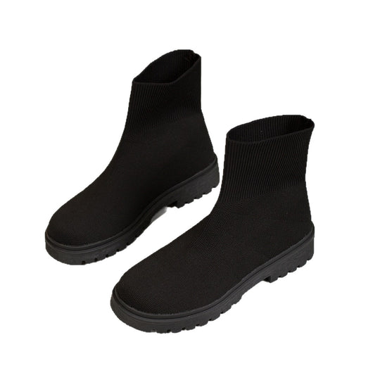 Damen nan gestrickte Sock-Stiefelette mit elastischem Rippbund stoßdämpfender Leichtsohle und robustem Traktorprofil EB