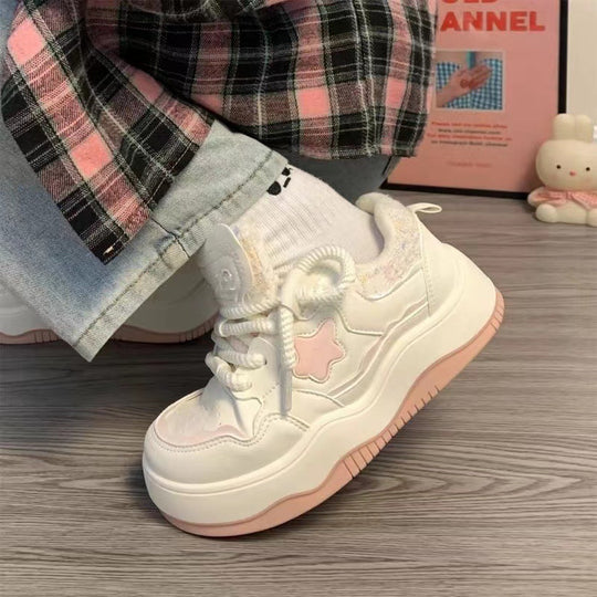 Damen modische Plattform Sneakers mit Sternapplikation EB