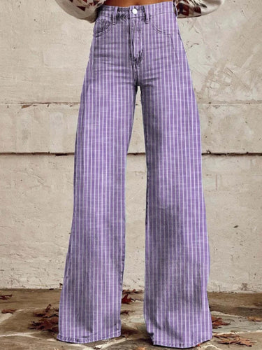 Damen Hoch geschnittene Wide-Leg Jeans mit moderner Streifenoptik EB