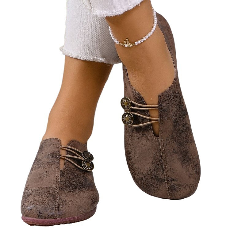 Damen nan elegante Komfort-Slipper im Mokassinstil mit elastischer Zierkordel und Knopfdetail EB
