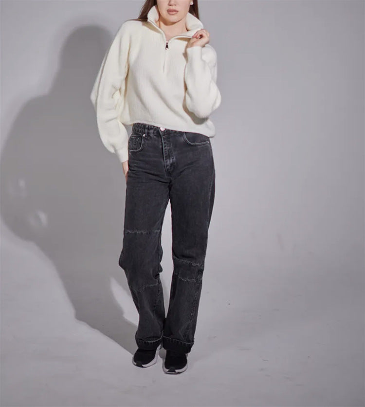 Damen Pullover mit hohem Kragen und Zip EB