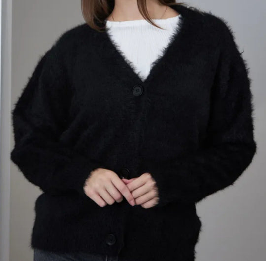 Damen Flauschiger Cardigan mit V-Ausschnitt EB