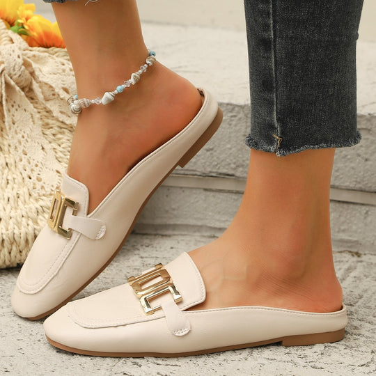 Damen elegante Mokassins mit goldene Schnallenakzent EB