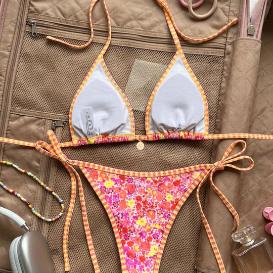 Damen Triangel-Bikini mit floralem Design und verstellbaren Trägern EB