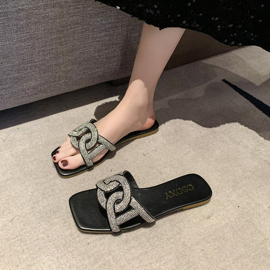 Damen Riemensandalen mit funkelnder Kettenapplikation EB