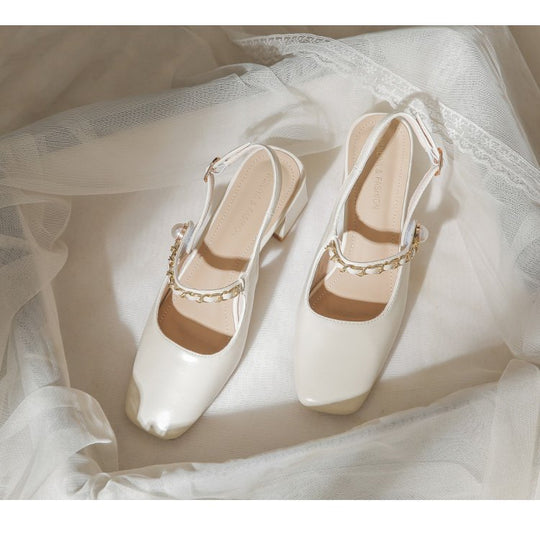 Damen Slingback-Pumps mit quadratischem Absatz und Perlenakzenten EB