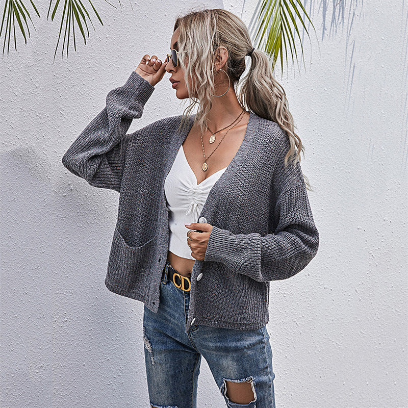 Damen lässiger Strickcardigan mit Knopfdetails und weit geschnittenen Ärmeln EB