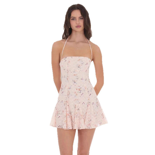 Damen Blumenkleid mit trägerlosem Design und frischem Schnitt EB