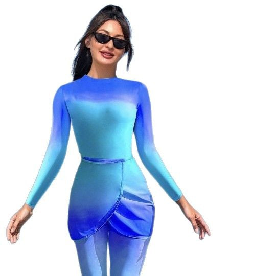 Damen Sportlicher Langarm-Badeanzug mit Wickeldetail EB