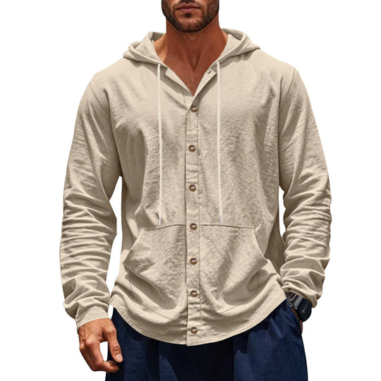 Herren Kapuzenshirt mit Knopfleiste und praktischen Taschen EB