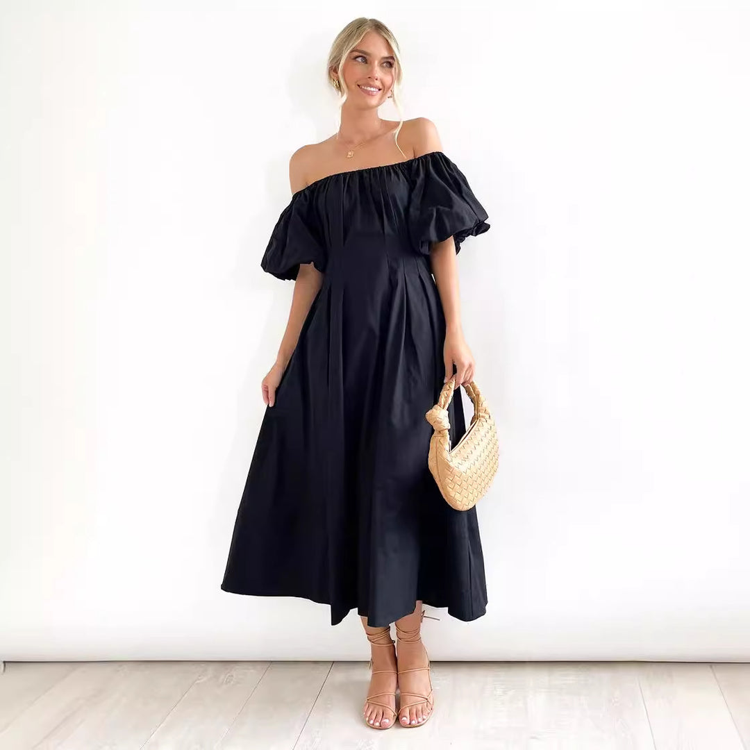 Damen Maxikleid mit schulterfreier Silhouette und voluminösen Ärmeln EB