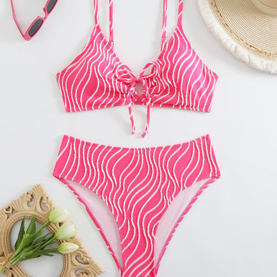 Damen Zweiteiliger Bikini mit verspieltem Wellenmuster EB