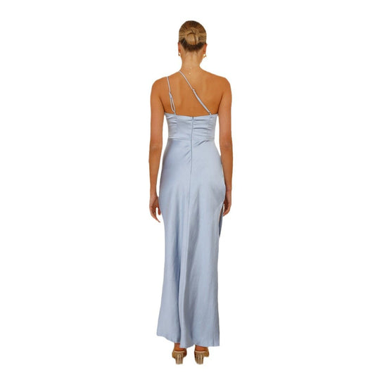 Damen Maxikleid mit asymmetrischem Schnitt und elegantem Satin-Finish EB