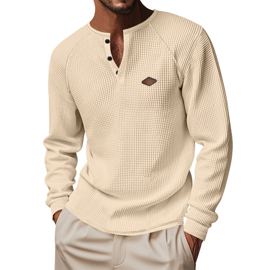 Herren nan Thermo Waffelshirt Henley mit Knopfleiste und Raglanärmeln EB