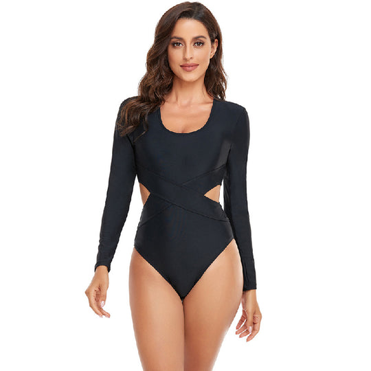 DamenSportlicher Langarm-Badeanzug mit modischem Cut-Out-Design EB