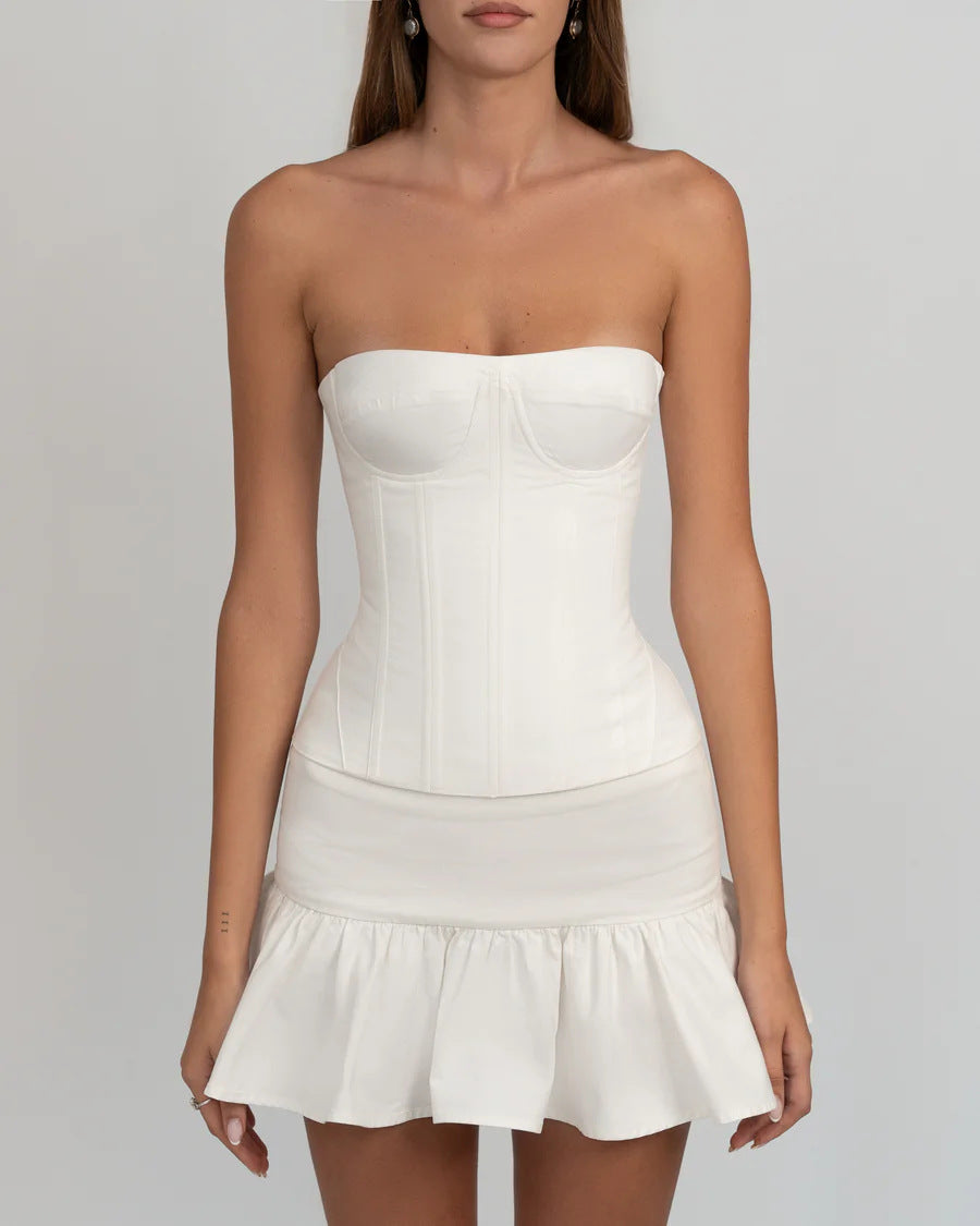 Damen figurbetontes Korsettkleid mit Rüschensaum EB