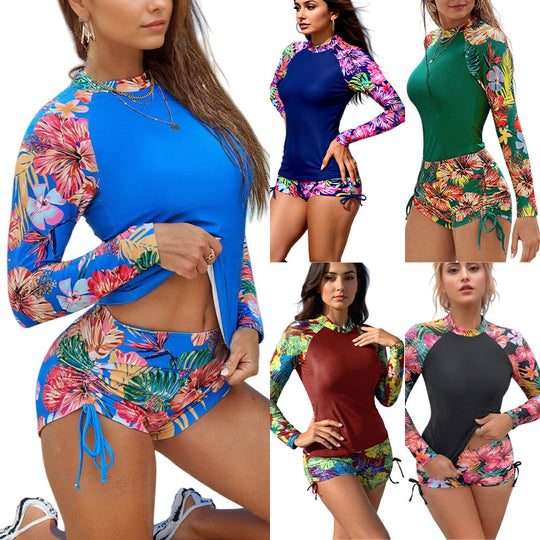Damen Rashguard mit floralem Design und kurzen Hosen R&B