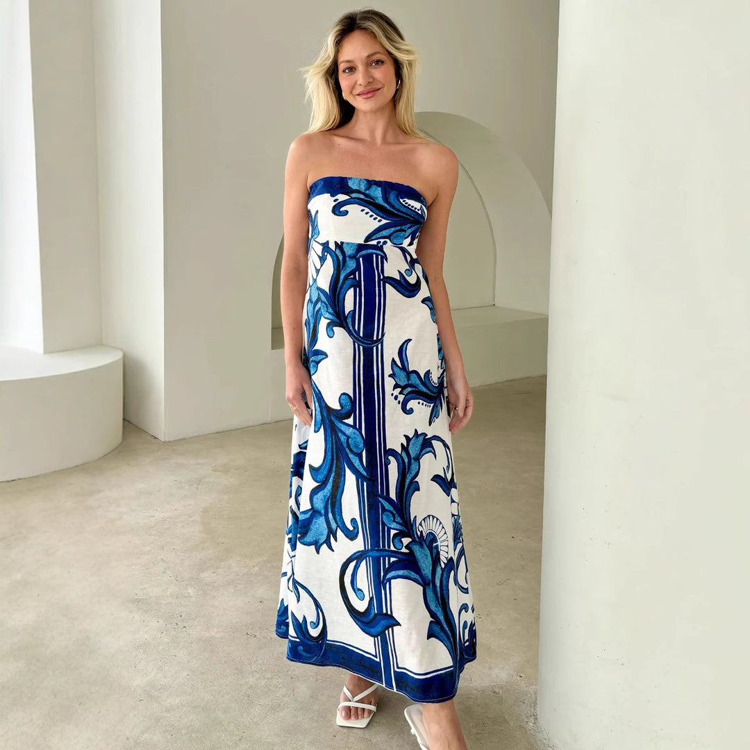 Damen Bandeau Maxikleid mit elegantem floralem Druck und fließendem Schnitt EB