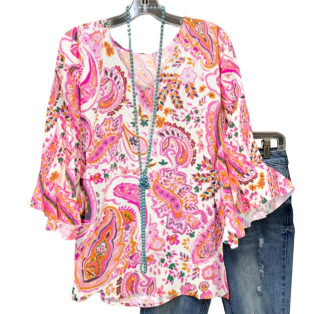 Damen Bluse mit floralem Muster und Rüschendetails EB