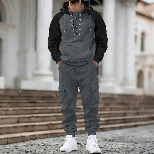 Herren nan Kapuzen-Sweatshirt mit vorn geschnürter Blende, Raglanärmeln und Kängurutasche EB