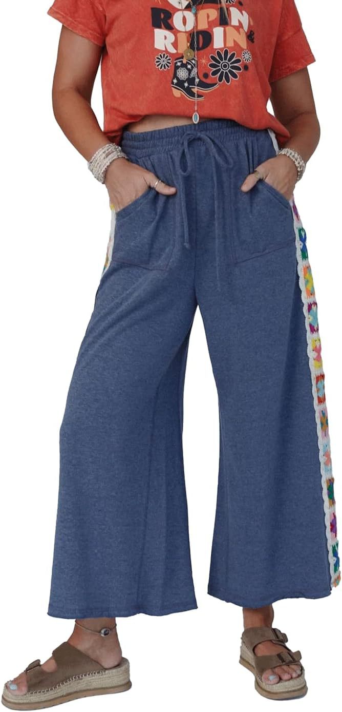 Damen Weite Freizeithose mit buntem Seitenstreifen EB