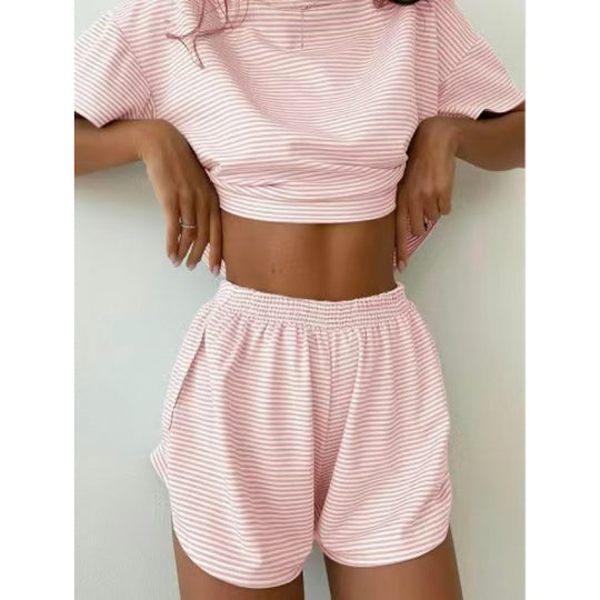 Damen stylisches Freizeit-Set mit lockerem Kurzarm-Top und Shorts EB