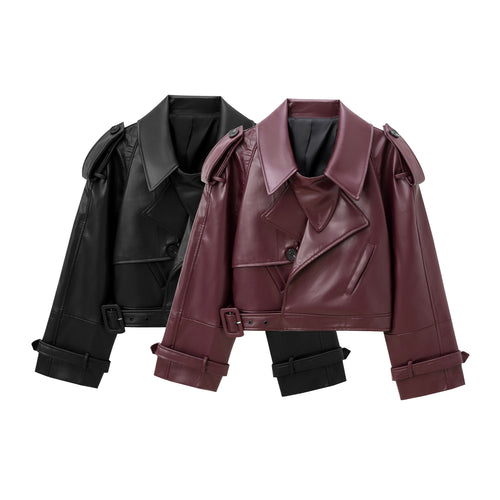 Damen cropped jacke im eleganten Design mit breitem Revers und praktischen Taschen EB