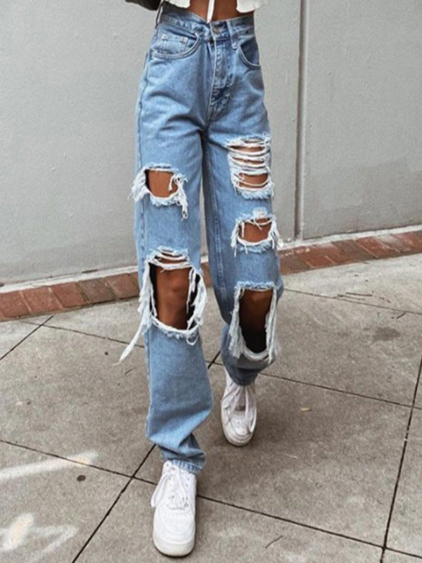 Damen lässige Destroyed Jeans mit weitem Bein EB