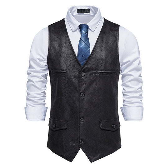 Herren elegante Weste aus Kunstleder mit praktischen Taschen EB